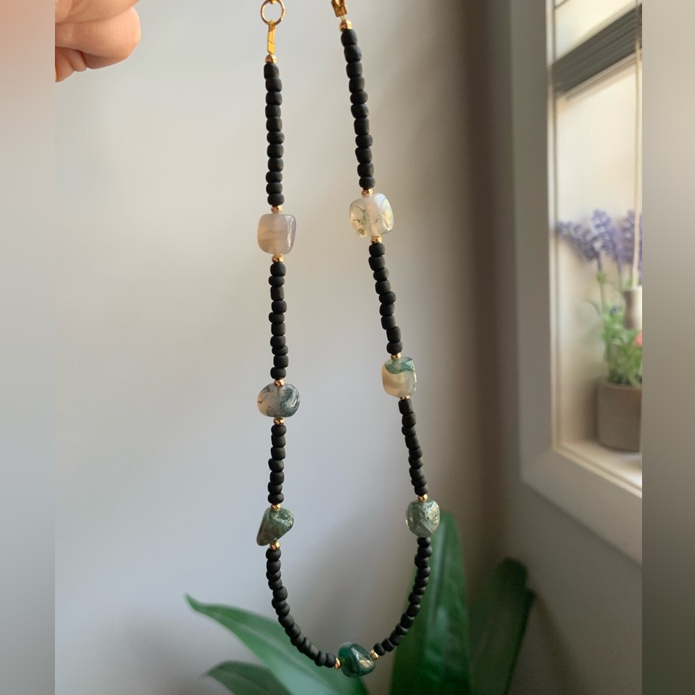13A. Handmade Moss Agate Beaded Necklace